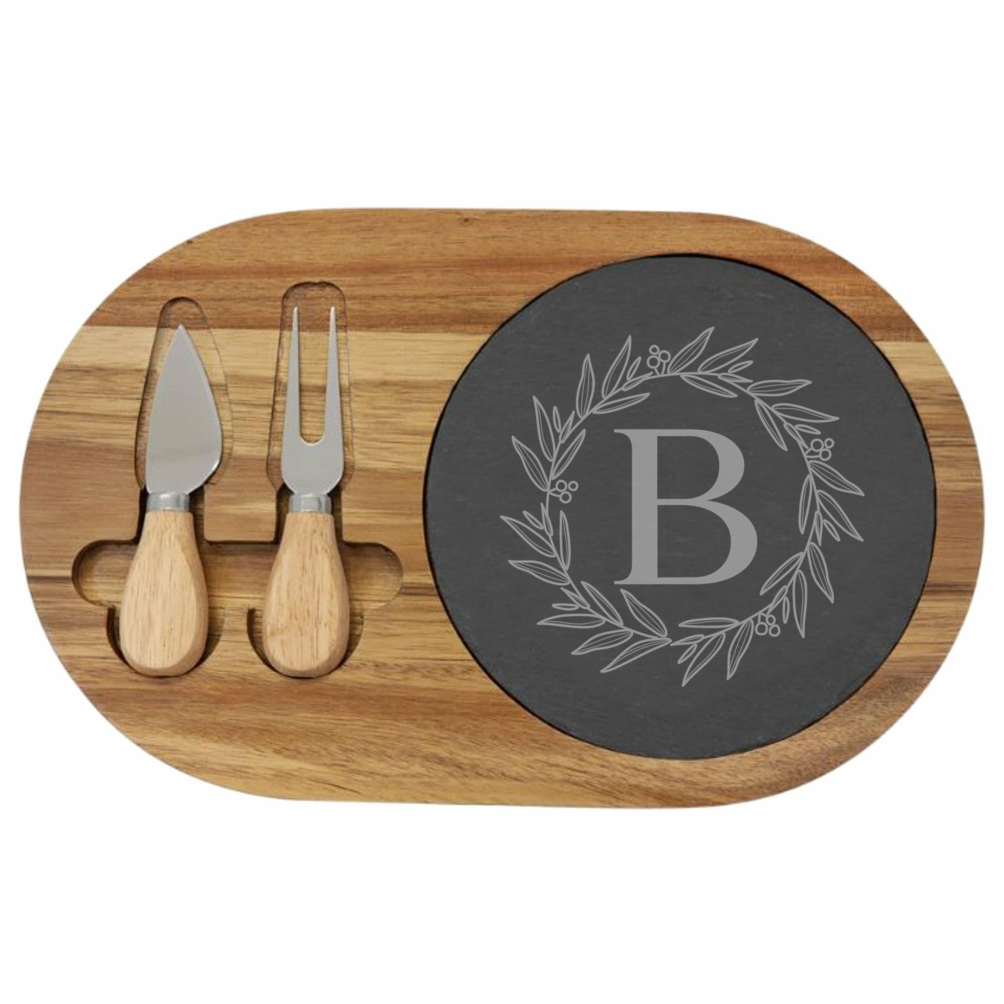 Wood/Slate Circle Serving Board with Tools